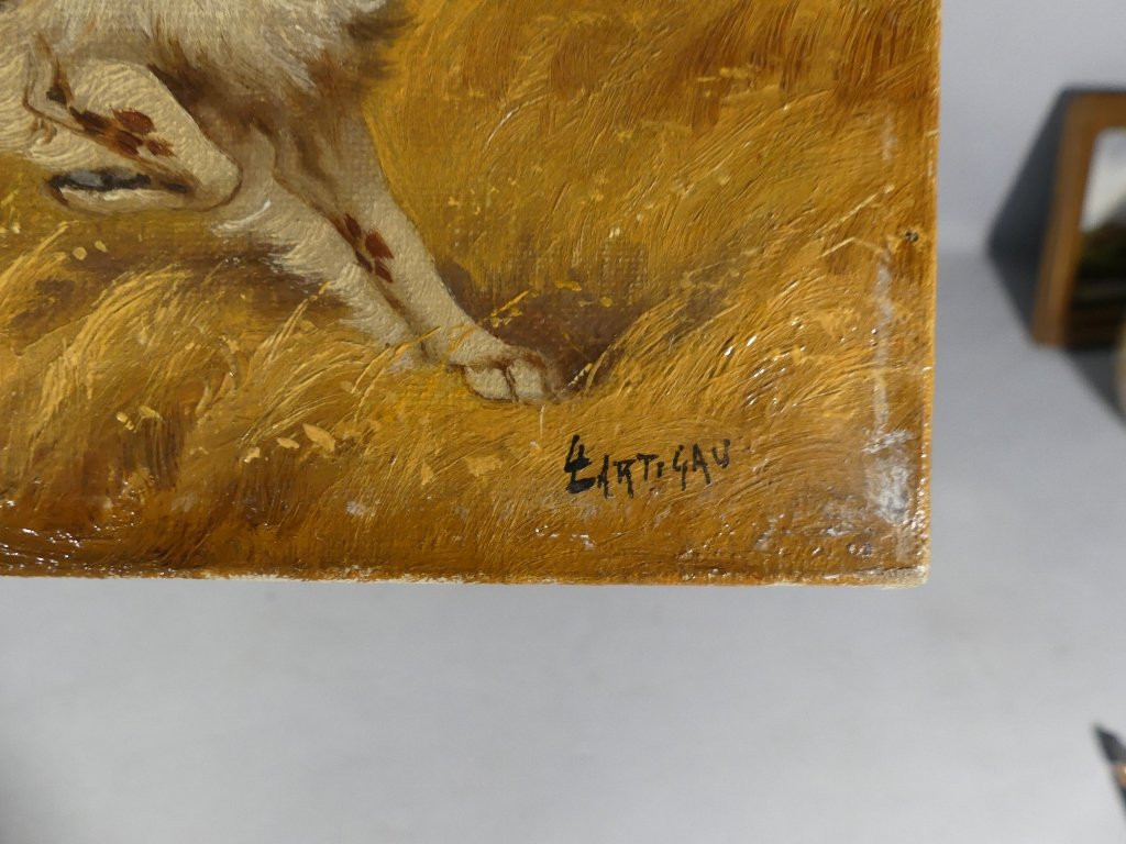 The Hunting Dogs, Pair Of Oil Paintings, Signed Lartigau-photo-2