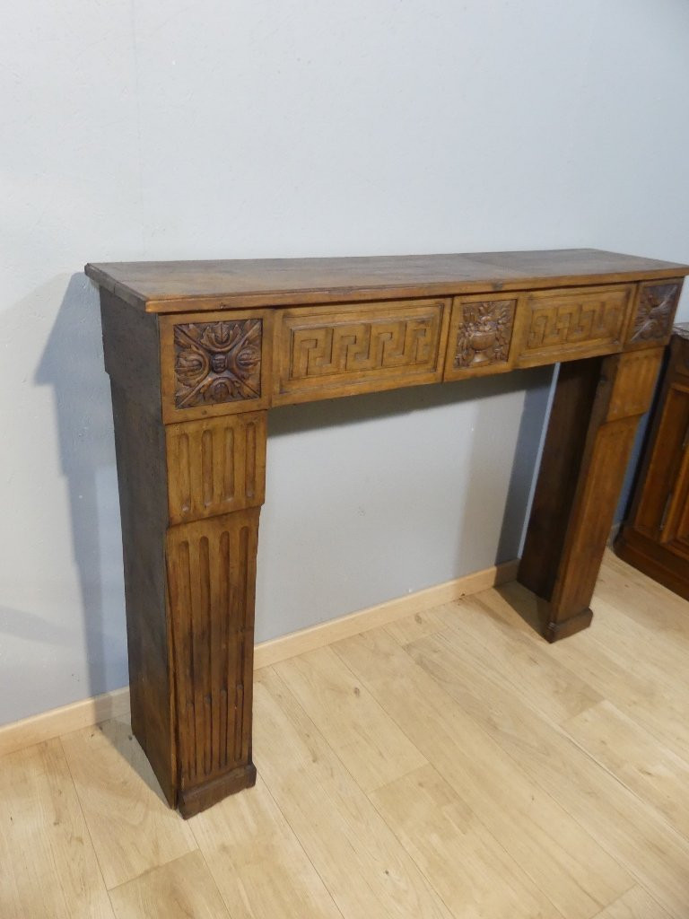Louis XVI Period Fireplace Mantel In Carved Walnut, Late 18th Century-photo-3