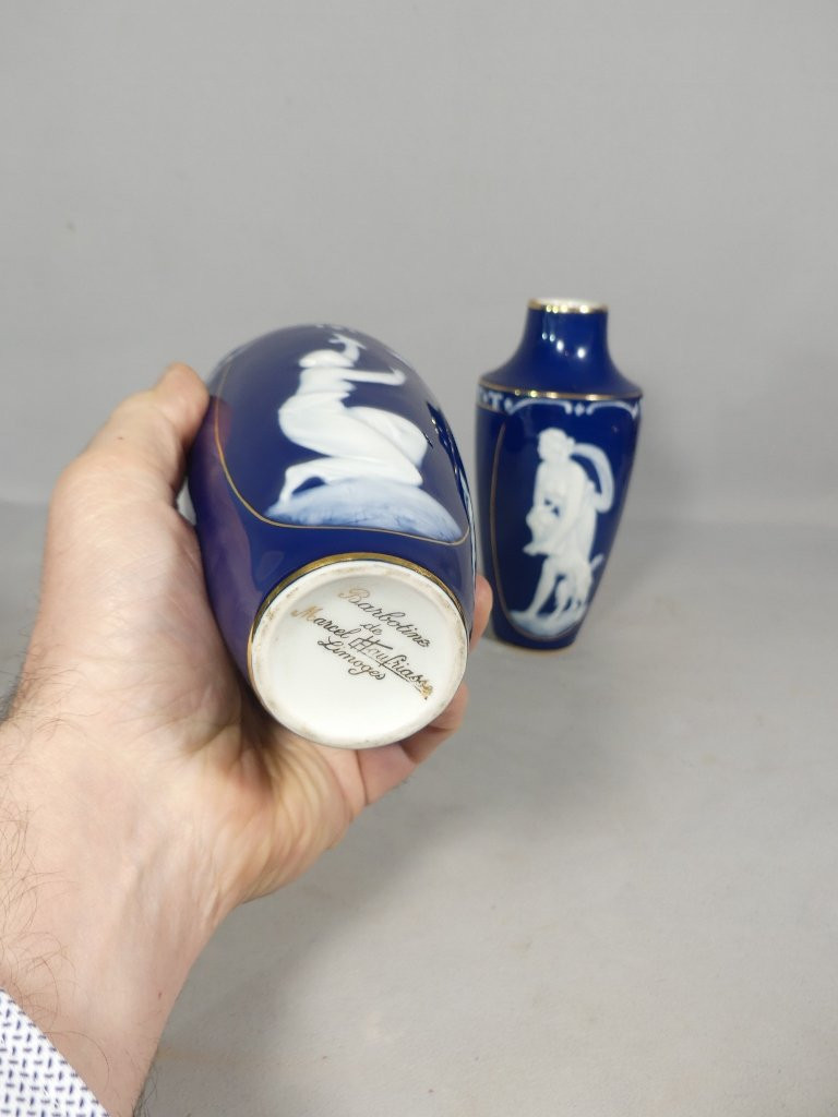 Pâte Sur Pâte, Paire De Vases En Porcelaine De Limoges Par Chaufriasse-photo-2