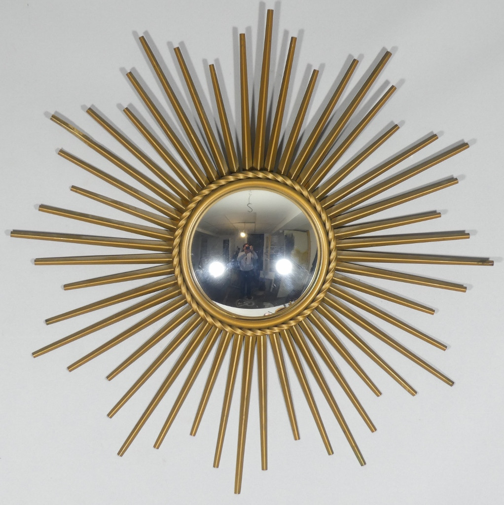 Chaty Vallauris, Miroir Soleil Sorcière En Fer Doré, 51 Cm