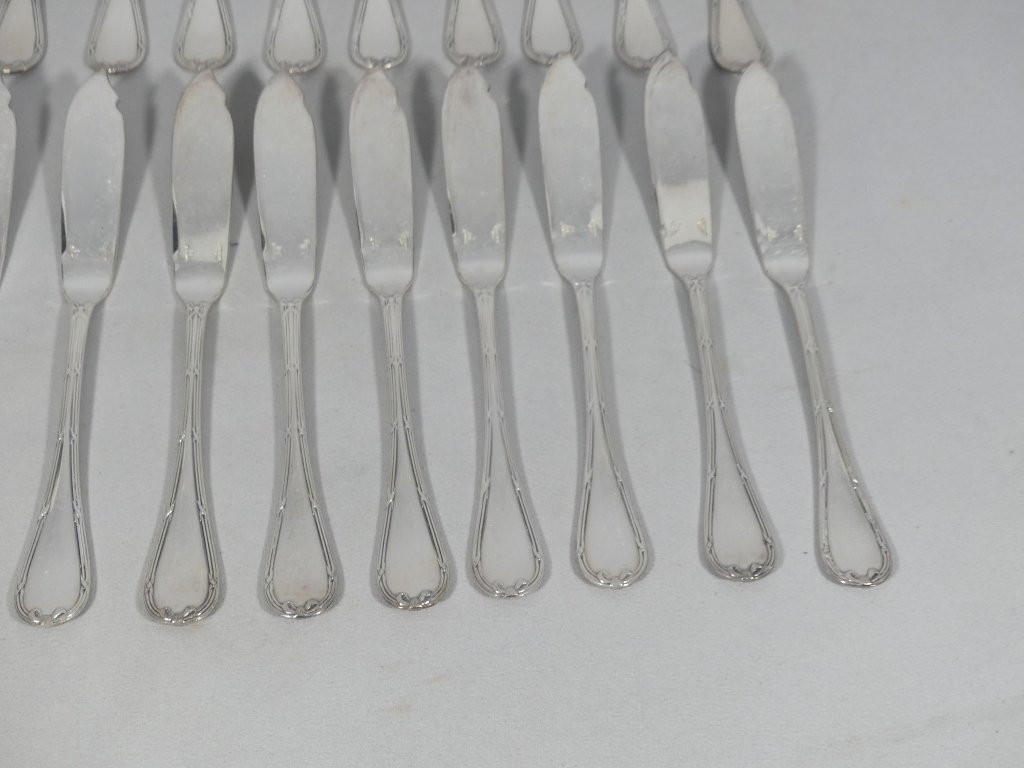 Christofle Crossed Ribbons Model, Fish Service For 12 People, Forks And Knives-photo-3