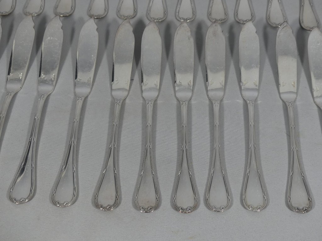 Christofle Crossed Ribbons Model, Fish Service For 12 People, Forks And Knives-photo-2