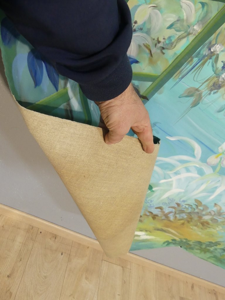 265*217 Cm, Large Decorative Painted Canvas Trellis And Flowers G De Vandeuvre 2nd Of A Pair-photo-8