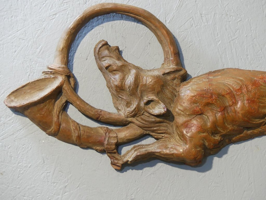 Sanglier Au Cor De Chasse, Sculpture Cynégétique En Terre Cuite, époque XIX ème-photo-3