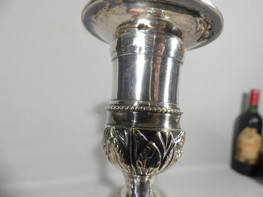 Pair Of Louis XVI Silver-plated Bronze Candlesticks, 18th Century-photo-5