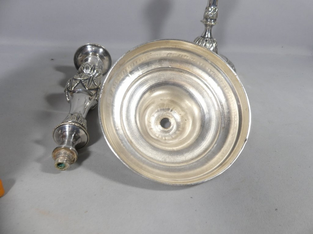 Pair Of Louis XVI Silver-plated Bronze Candlesticks, 18th Century-photo-7