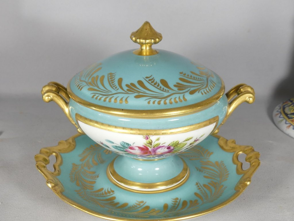 Covered Cup And Its Sleeper In Hand-painted Limoges Porcelain Golse-photo-3
