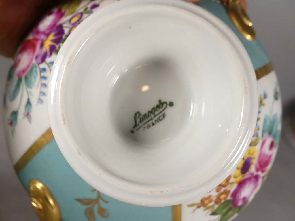 Covered Cup And Its Sleeper In Hand-painted Limoges Porcelain Golse-photo-6