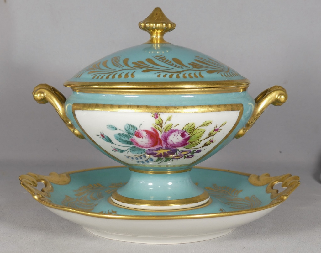Covered Cup And Its Sleeper In Hand-painted Limoges Porcelain Golse