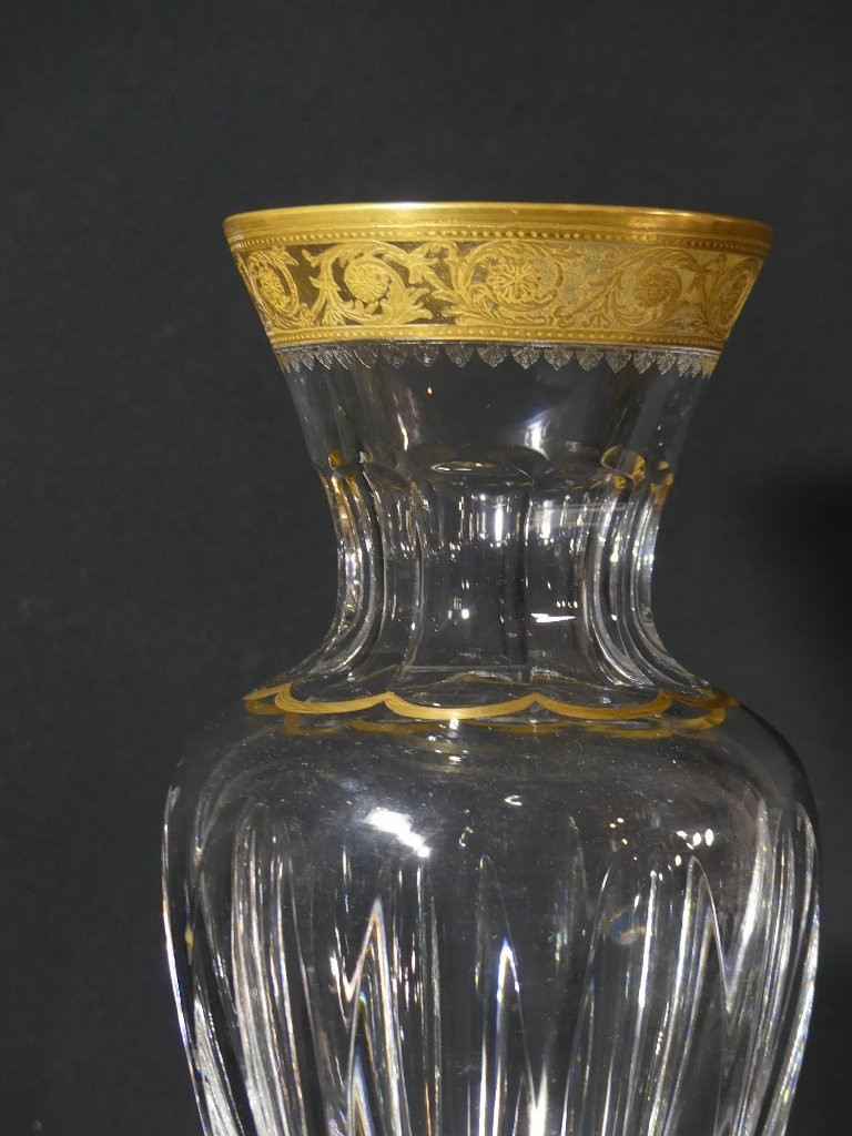 Saint Louis Thistle Pompeii, Large Gold-inlaid Crystal Baluster Vase-photo-2