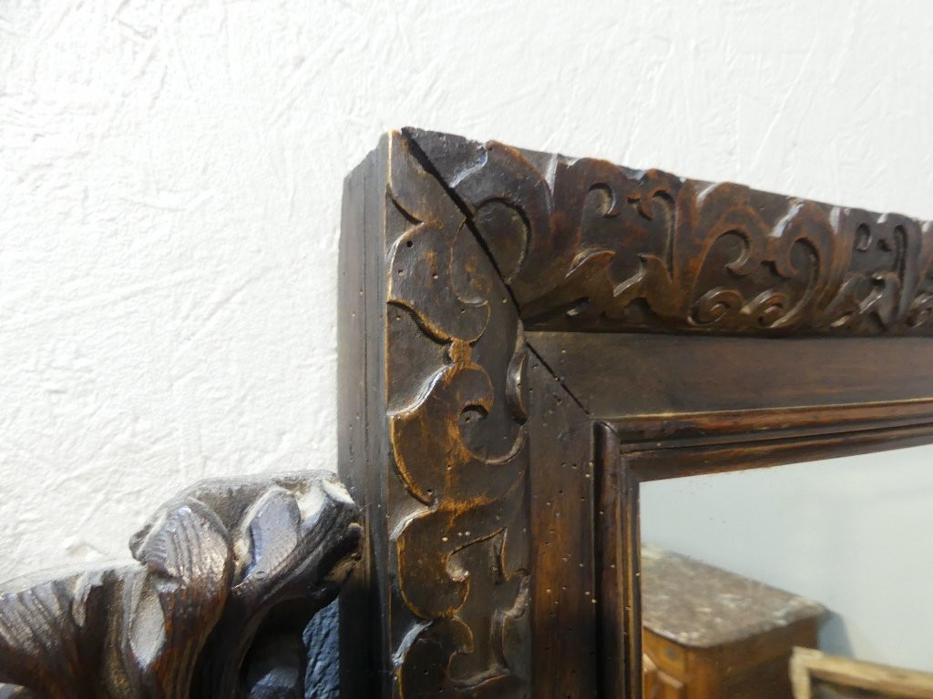 19th Century Carved Walnut Wood Mirror With Acanthus Leaves -photo-5