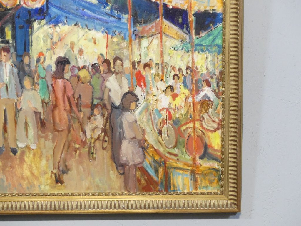 Maurice Montet, La Fête Foraine Tableau Huile Sur Toile Vers 1960-photo-3