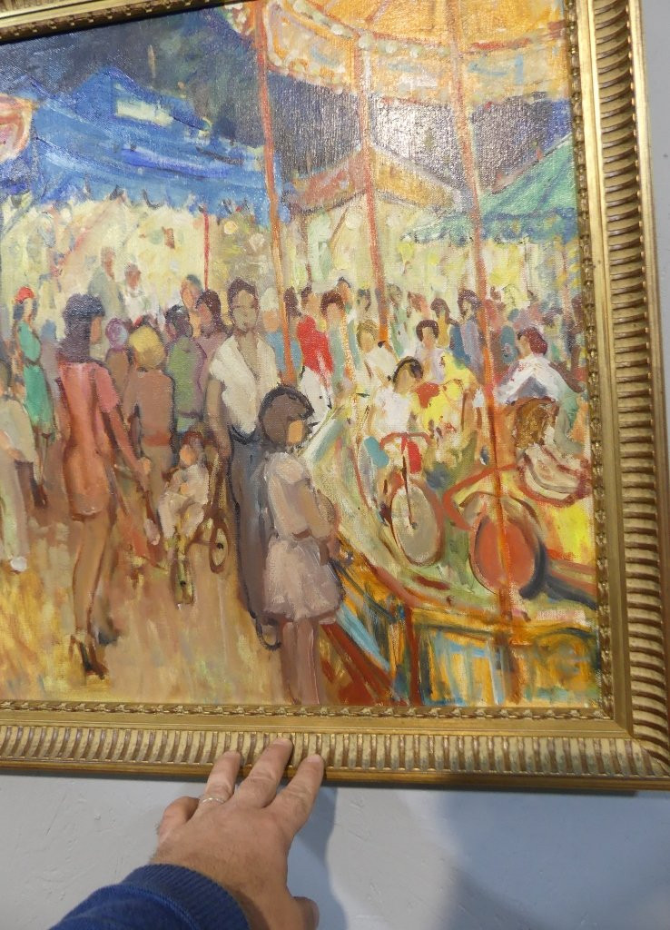 Maurice Montet, La Fête Foraine Tableau Huile Sur Toile Vers 1960-photo-2