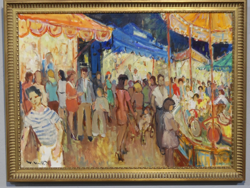 Maurice Montet, La Fête Foraine Tableau Huile Sur Toile Vers 1960