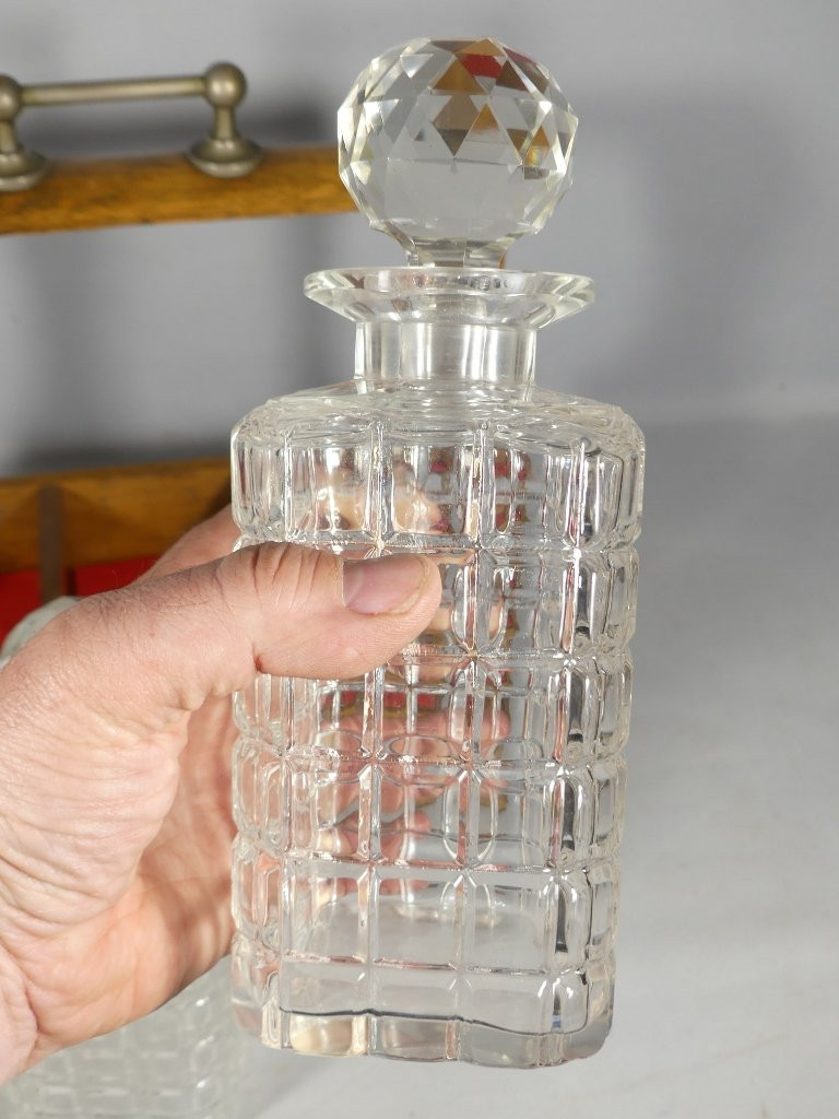 Cave &agrave; Whisky &agrave; 3 Carafes En Cristal Et Ch&ecirc;ne, Angleterre, D&eacute;but XX &egrave;me, Fermeture &agrave; Code-photo-3
