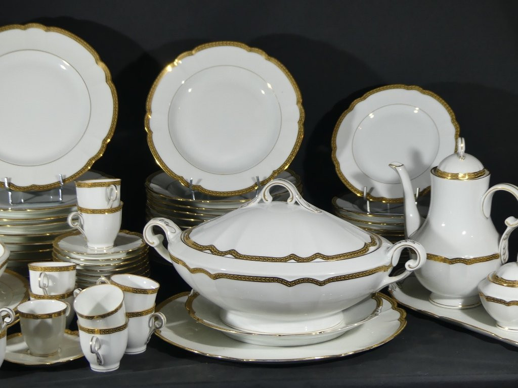 Charles Field Haviland Mozart Shape Gilt, 12 Person Service, Limoges Porcelain-photo-3