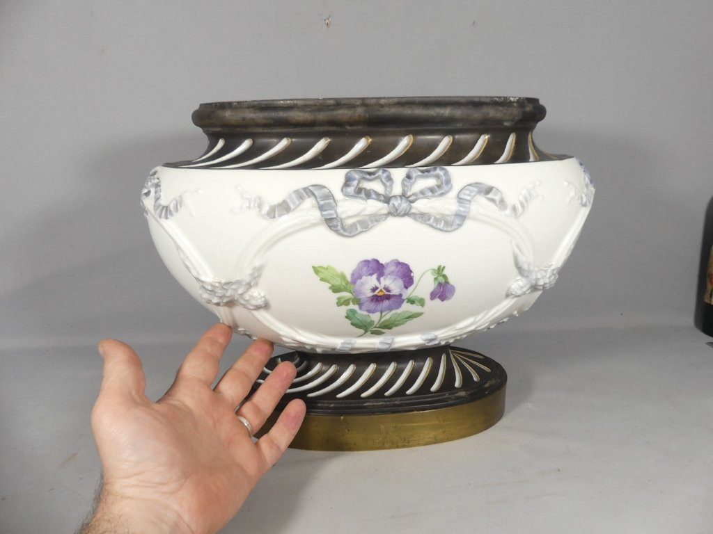Centre De Table Ou Jardinière Façon Vasque Style Louis XVI En Porcelaine, époque XIX ème-photo-2