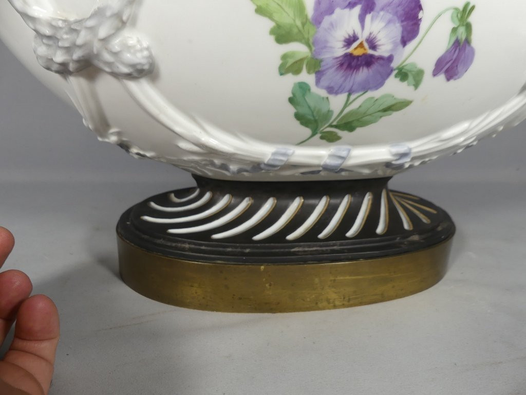 Centre De Table Ou Jardinière Façon Vasque Style Louis XVI En Porcelaine, époque XIX ème-photo-4