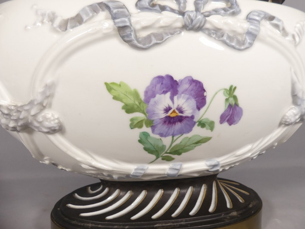 Centre De Table Ou Jardinière Façon Vasque Style Louis XVI En Porcelaine, époque XIX ème-photo-2
