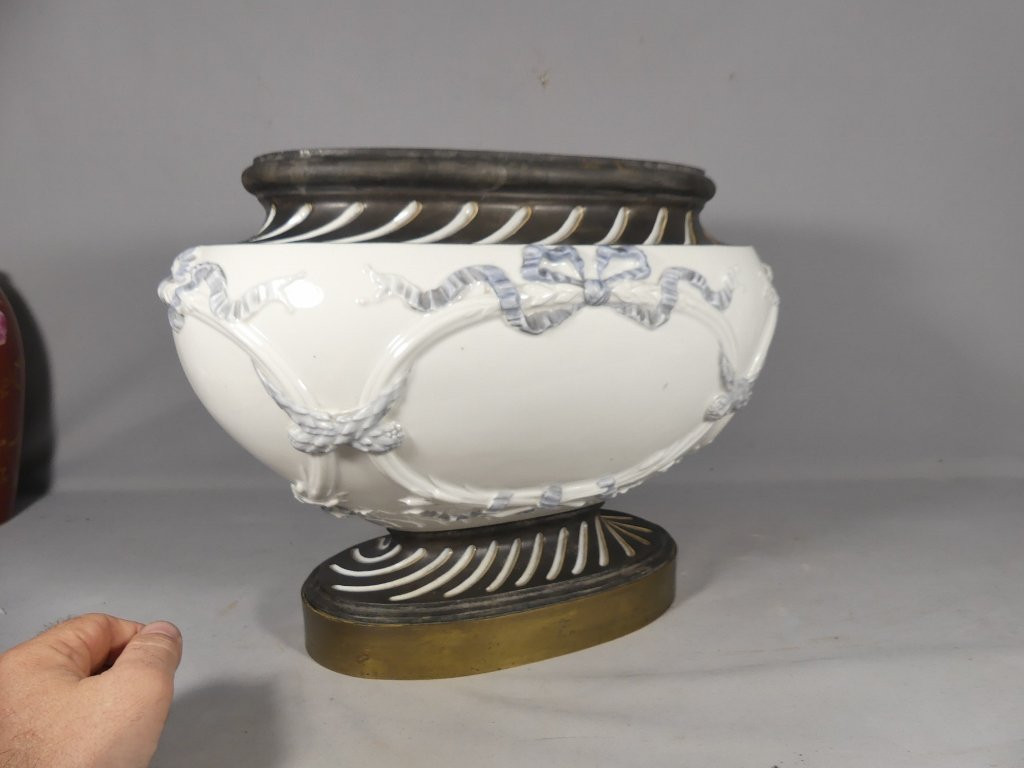 Centre De Table Ou Jardinière Façon Vasque Style Louis XVI En Porcelaine, époque XIX ème-photo-4