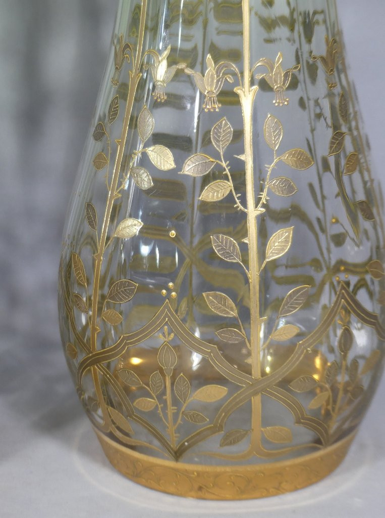 Moser à Karlsbad, Paire De Grands Vases En Cristal Vert à Décor Incrusté d'Or, époque Fin XIX è-photo-1