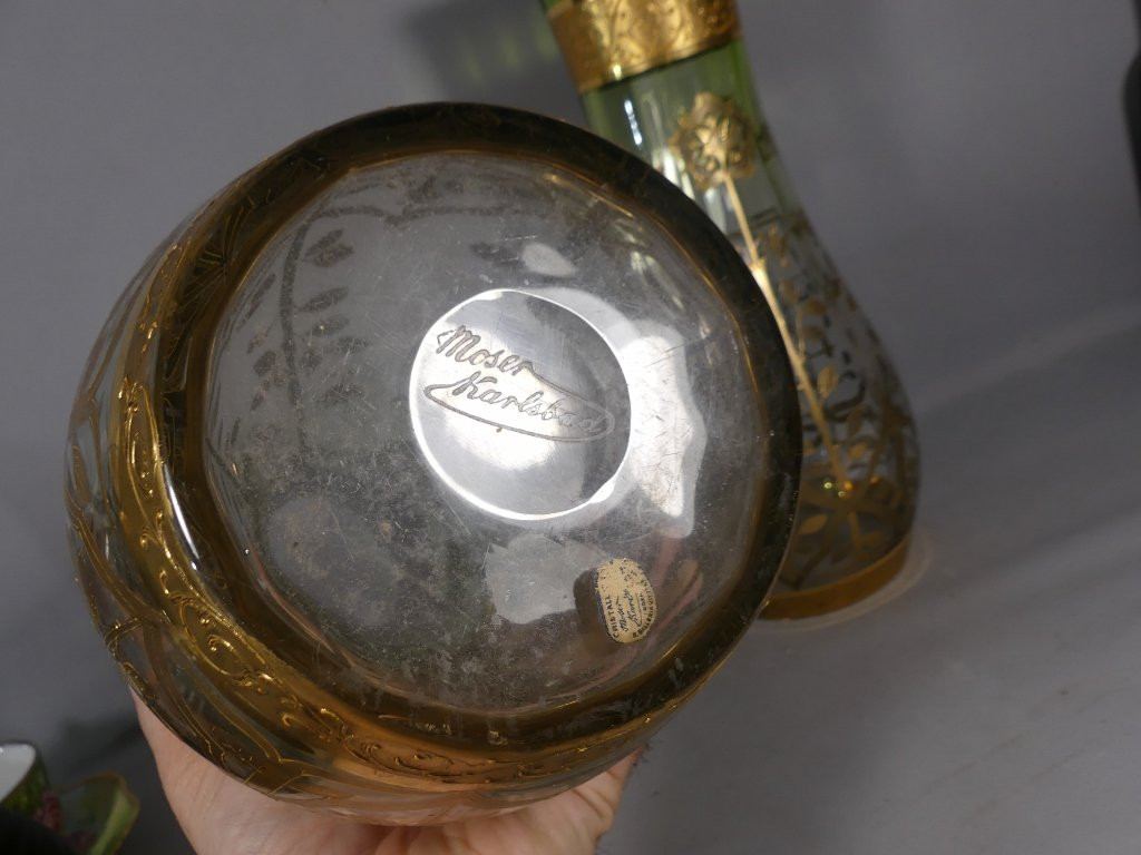 Moser à Karlsbad, Paire De Grands Vases En Cristal Vert à Décor Incrusté d'Or, époque Fin XIX è-photo-8