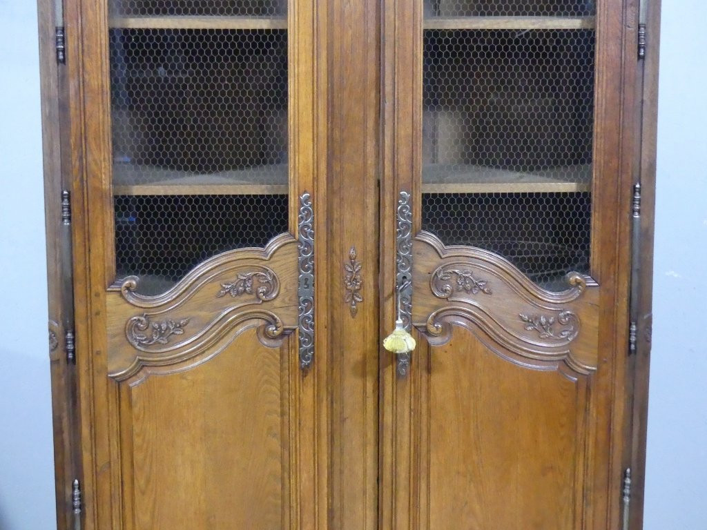 18th Century Regency Carved Oak Wood Paneled Display Cabinet-photo-3