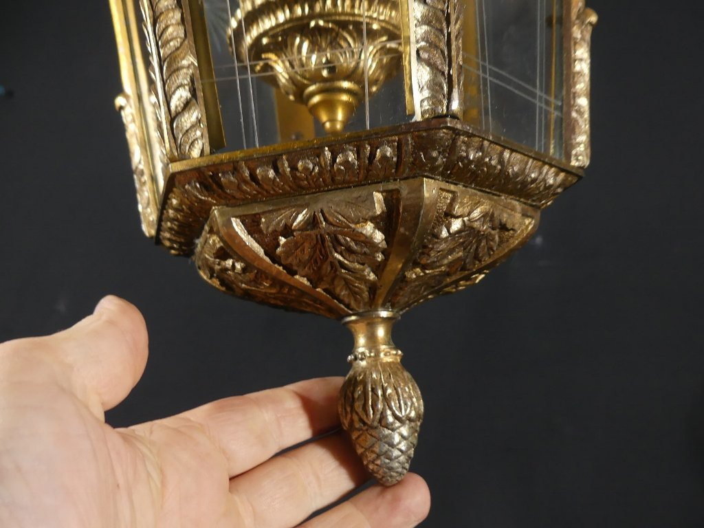 Louis XV Style Entrance Or Hallway Lantern In Bronze And Engraved Glass, 1960s Period-photo-4