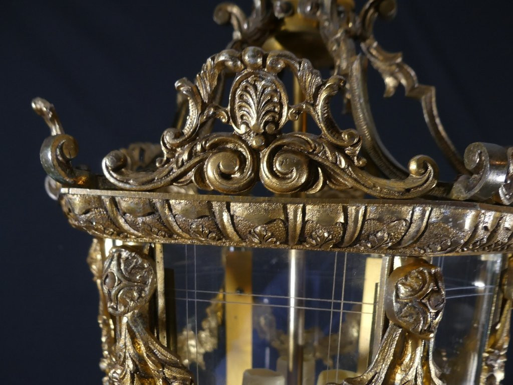 Louis XV Style Entrance Or Hallway Lantern In Bronze And Engraved Glass, 1960s Period-photo-6