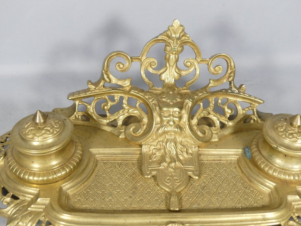 Encrier Napoléon III en bronze doré, époque XIX ème-photo-2