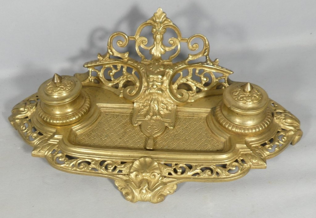 Encrier Napoléon III en bronze doré, époque XIX ème-photo-1