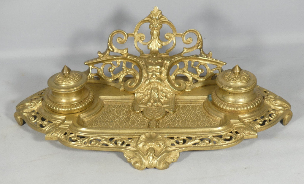 Encrier Napoléon III en bronze doré, époque XIX ème