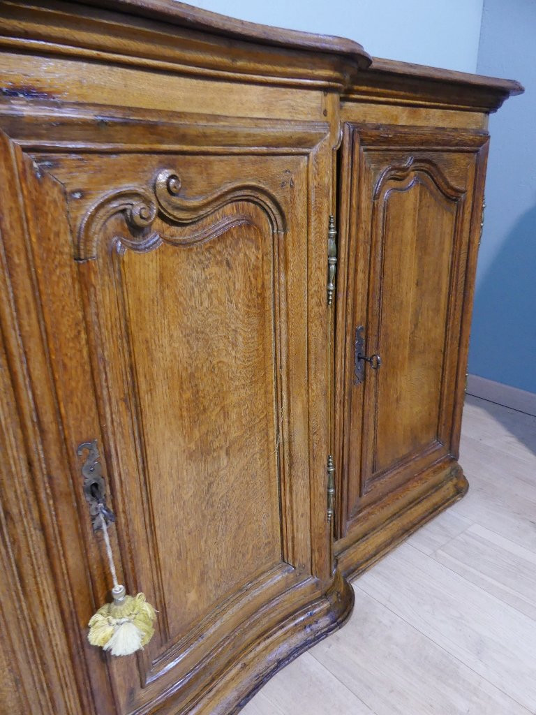 Enfilade de boiserie à ressaut d'époque Louis XV en chêne mouluré et sculpté, XVIII ème-photo-2