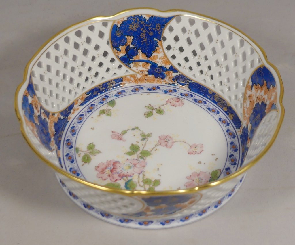 Haviland Dammouse, Openwork Basket Centerpiece In Limoges Porcelain-photo-2