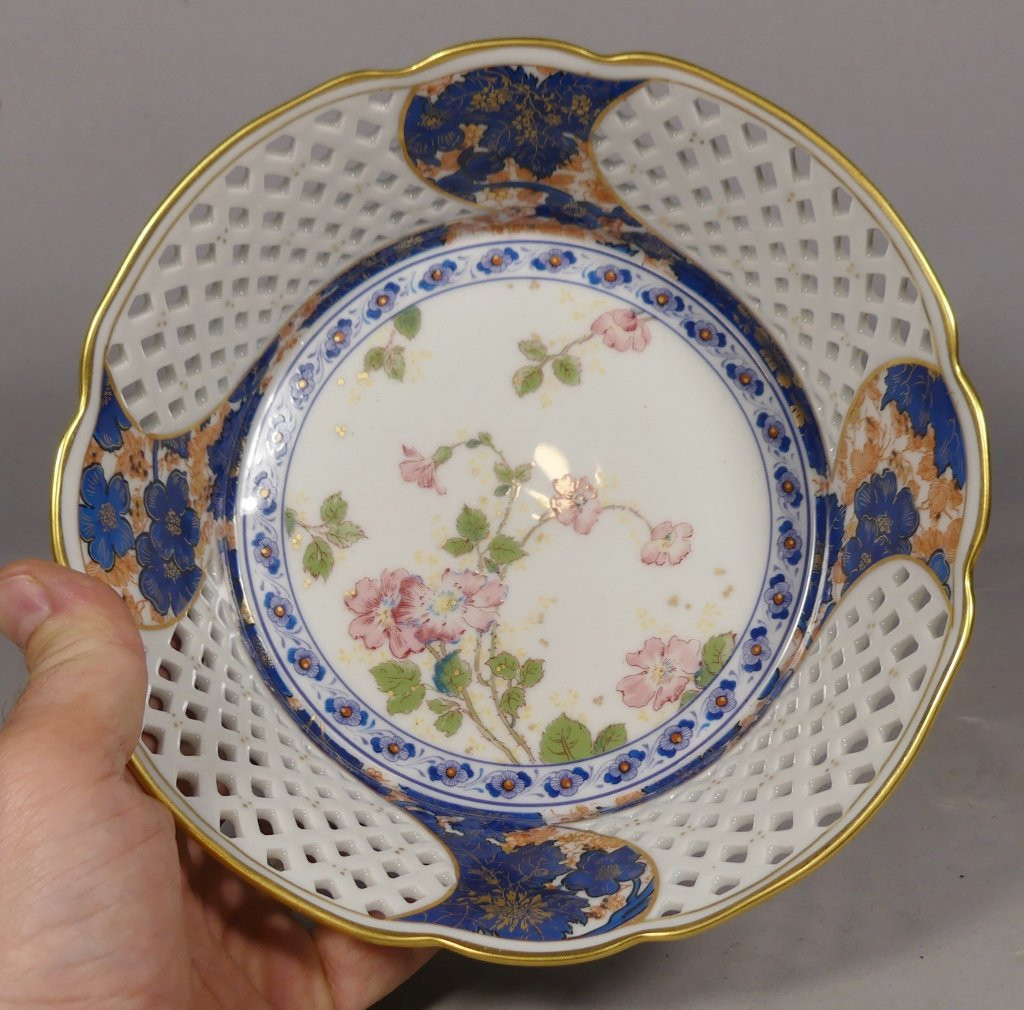 Haviland Dammouse, Openwork Basket Centerpiece In Limoges Porcelain-photo-3