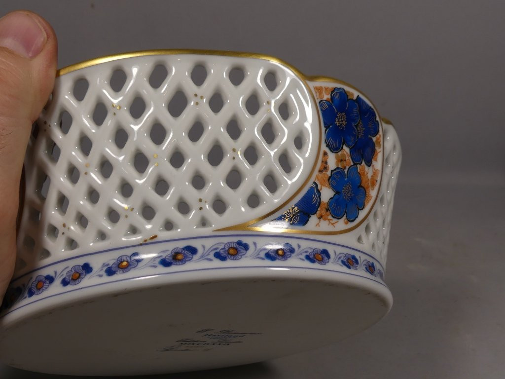 Haviland Dammouse, Openwork Basket Centerpiece In Limoges Porcelain-photo-4
