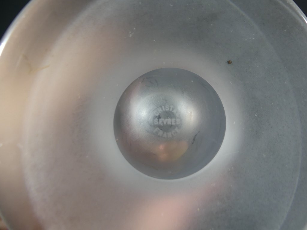 Vase en cristal de Sèvres décor aux hirondelles givré, époque milieu XX ème-photo-5
