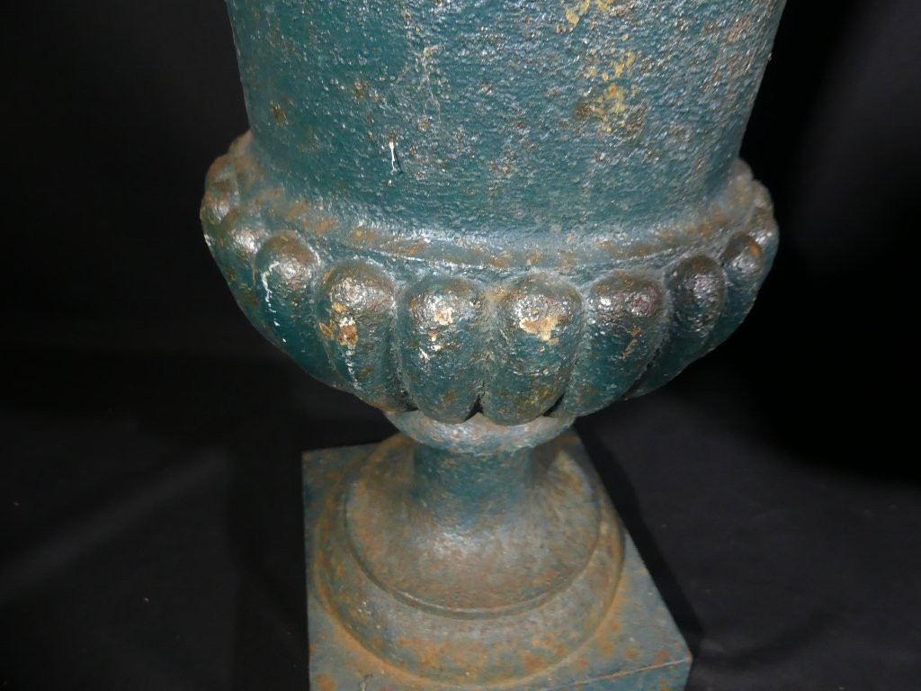 Paire de vases médicis de jardin en fonte, époque XIX ème-photo-4