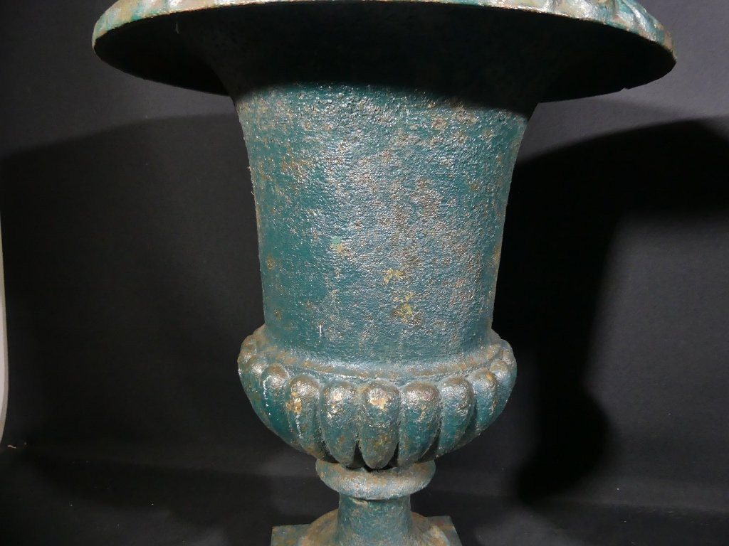 Paire de vases médicis de jardin en fonte, époque XIX ème-photo-5