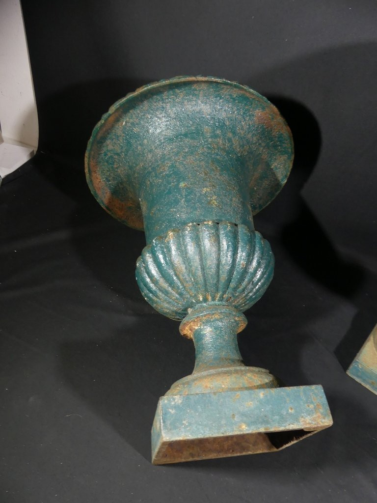 Paire de vases médicis de jardin en fonte, époque XIX ème-photo-6