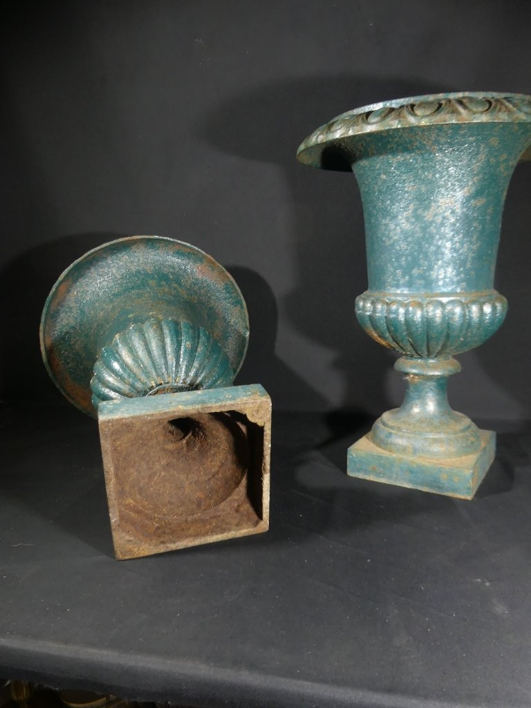 Paire de vases médicis de jardin en fonte, époque XIX ème-photo-7