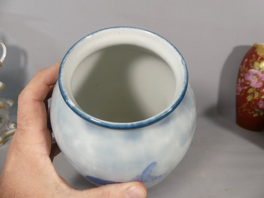 Camille Tharaud Limoges, vase bleu aux fougères, époque Art Déco-photo-4