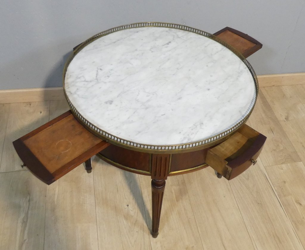 Louis XVI Style Mahogany And Marble Bouillotte Coffee Table, Early 20th Century-photo-3
