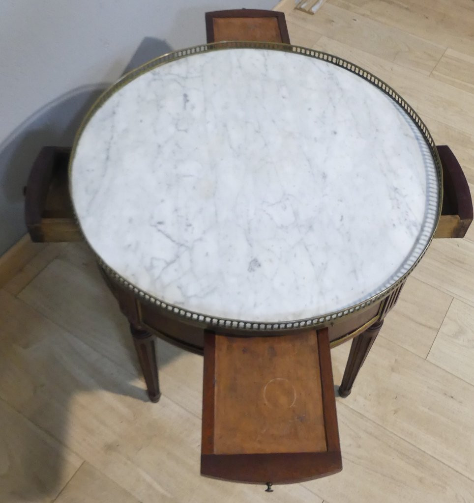 Louis XVI Style Mahogany And Marble Bouillotte Coffee Table, Early 20th Century-photo-4