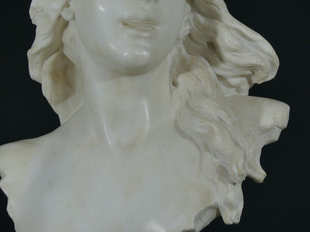 Elegy By Alfred Jean Foretay, White Marble Sculpture Of A Young Woman, Art Nouveau-photo-3