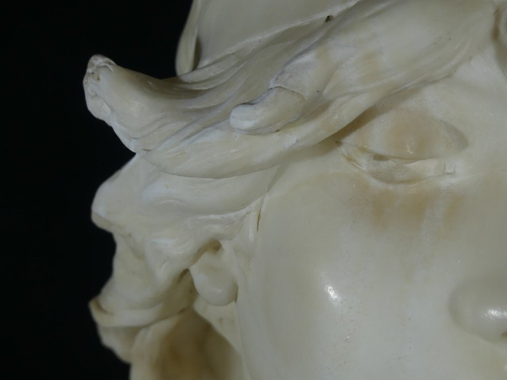 Elegy By Alfred Jean Foretay, White Marble Sculpture Of A Young Woman, Art Nouveau-photo-1