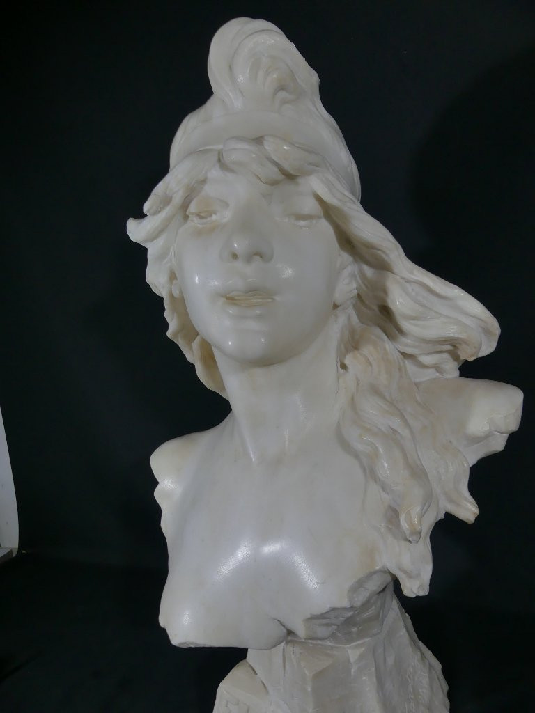 Elegy By Alfred Jean Foretay, White Marble Sculpture Of A Young Woman, Art Nouveau-photo-4