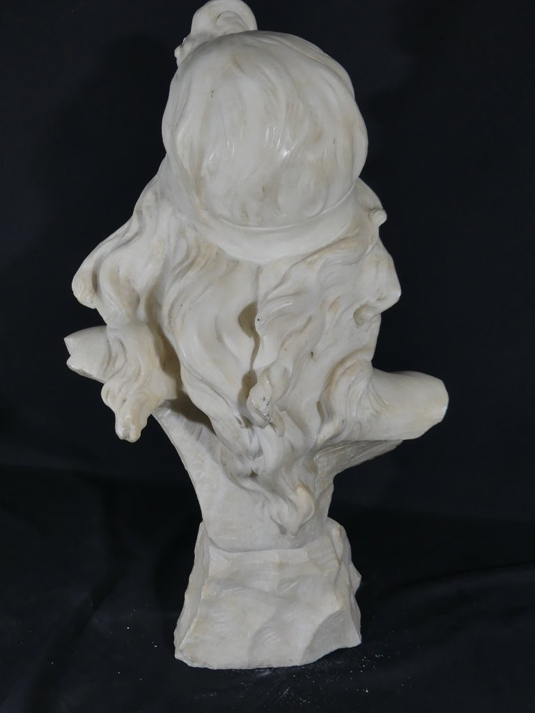 Elegy By Alfred Jean Foretay, White Marble Sculpture Of A Young Woman, Art Nouveau-photo-7