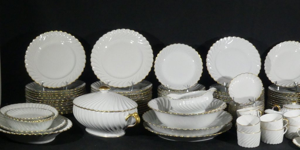 Haviland Torse blanc et filet doré, service de table pour 12 personnes porcelaine Limoges-photo-2