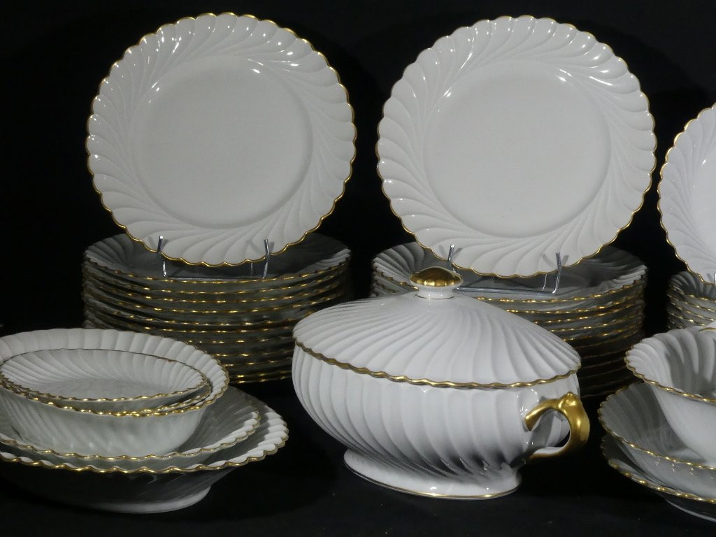 Haviland Torse blanc et filet doré, service de table pour 12 personnes porcelaine Limoges-photo-5
